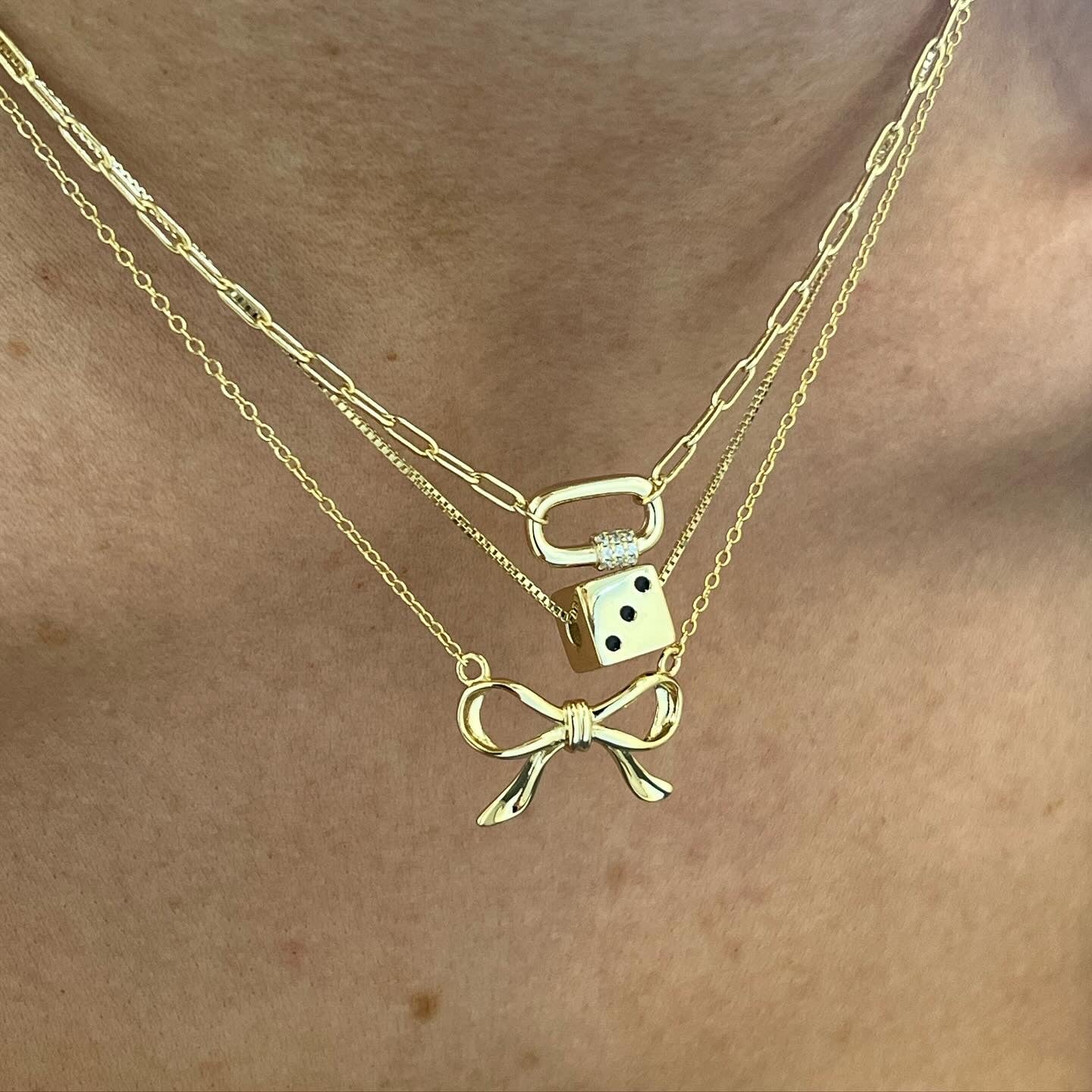 Gold Fine Chain Bow Necklace
