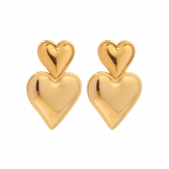 Drop Down Heart Earrings Gold