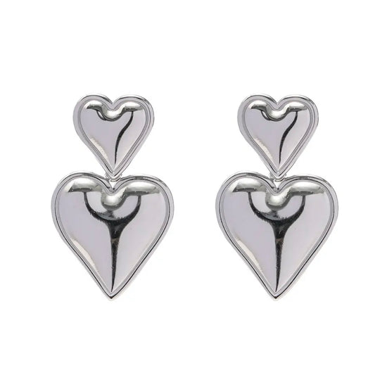 Drop Down Heart Earrings Silver