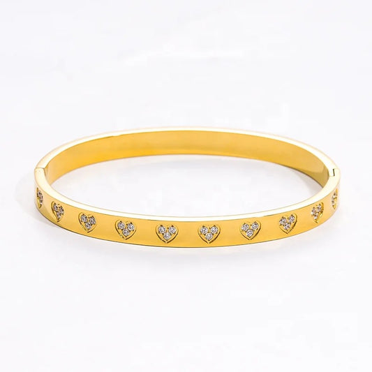 Gold Heart Bangle with Rhinestones