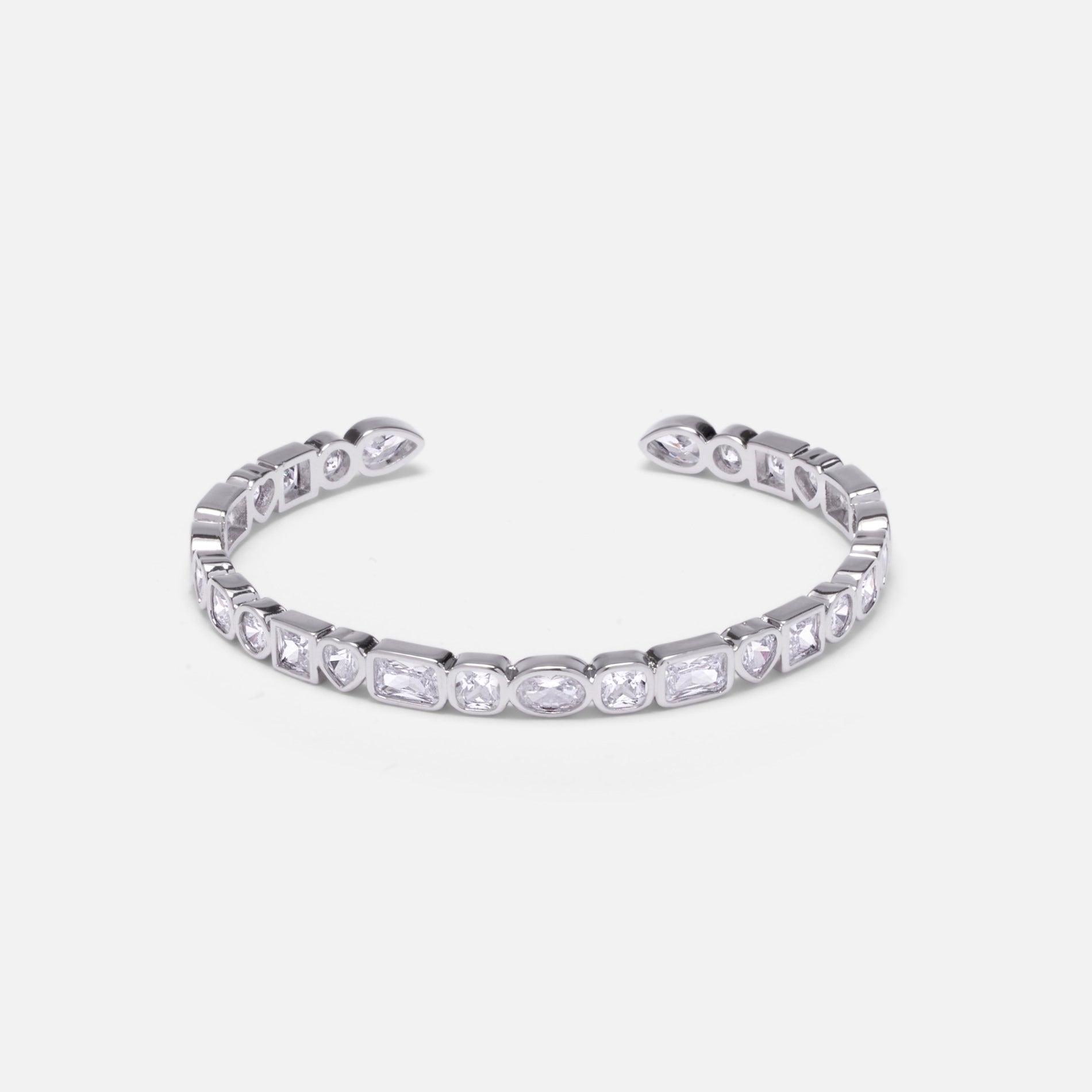 Mixed Stone Adjustable Bangle Silver