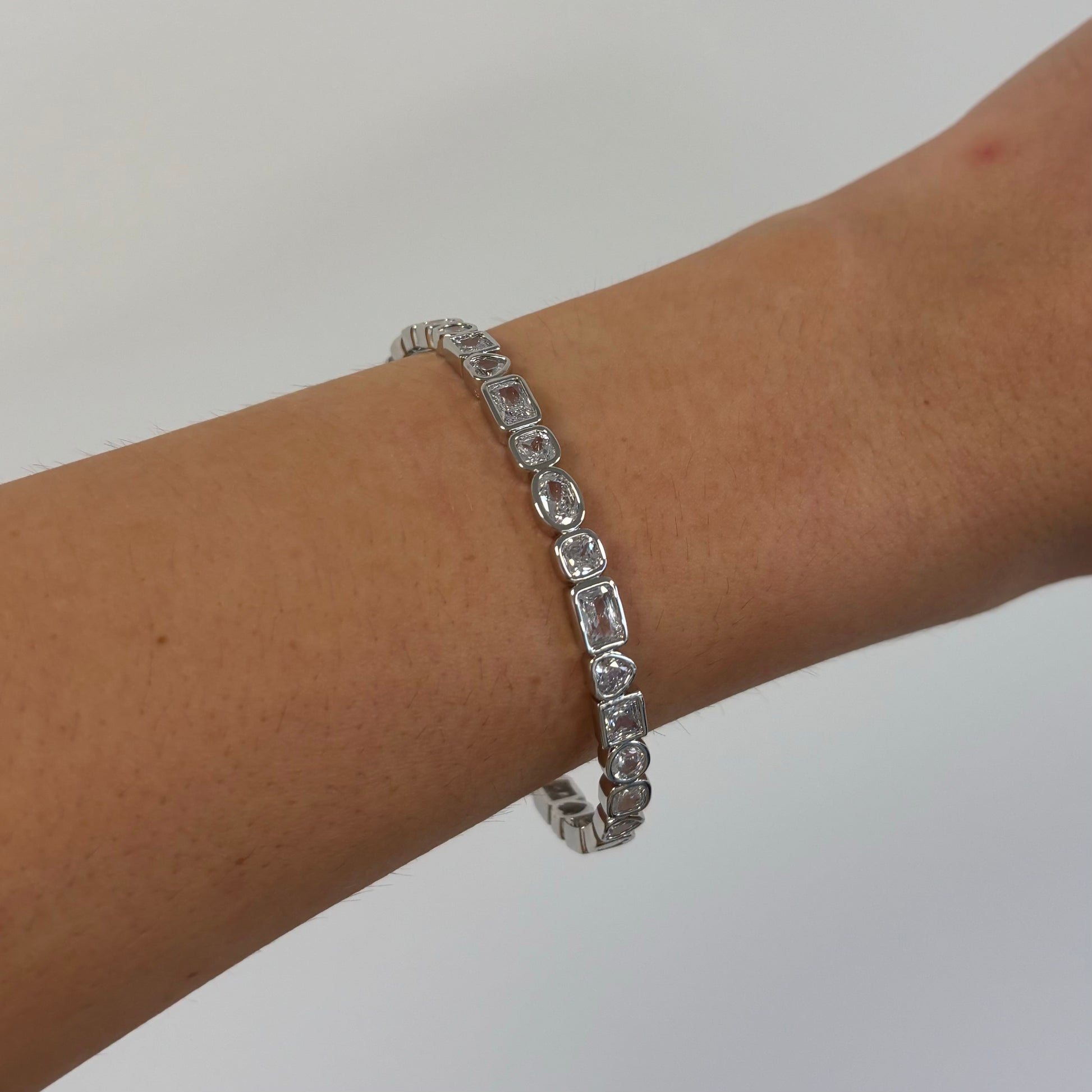 Mixed Stone Adjustable Bangle Silver