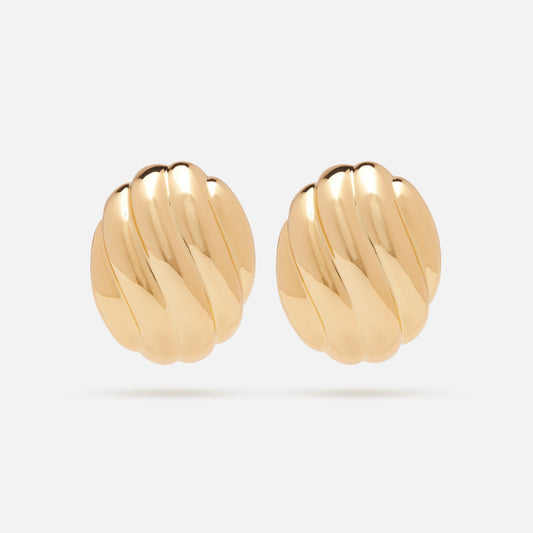 Oval_Ribbed_Statement_Earring_Gold