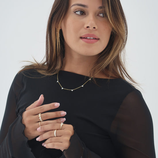 Trio Stone Necklace Gold