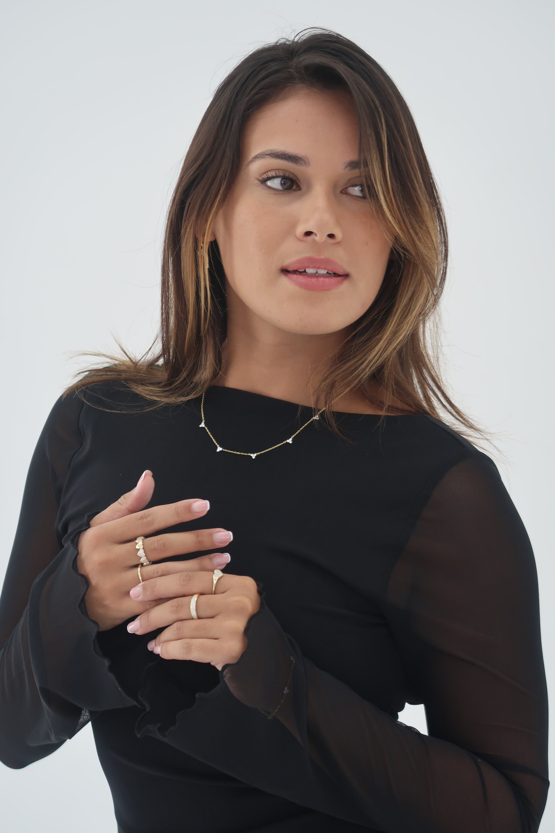 Trio Stone Necklace Gold