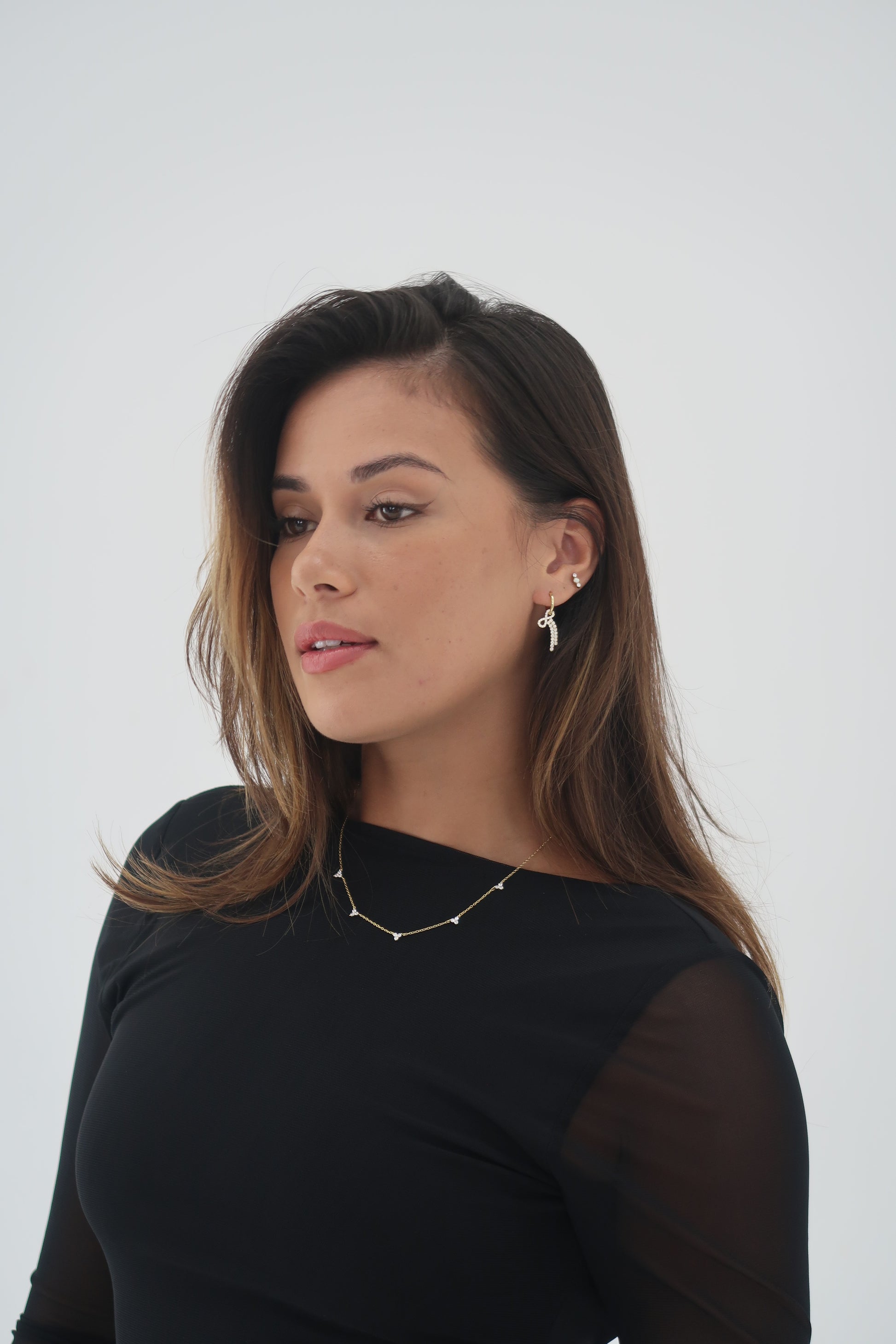 Trio Stone Necklace Gold