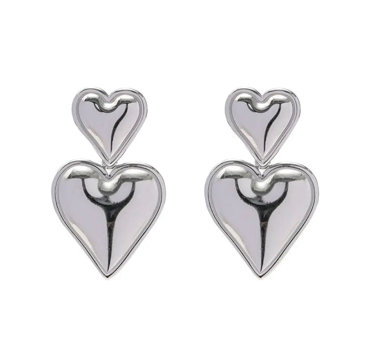 Silver Drop Down Heart Earrings
