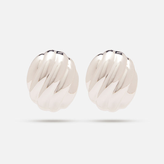 Oval Ribbed Statement Earring