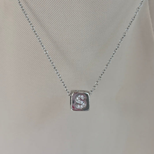 Silver Dice Initial Necklace