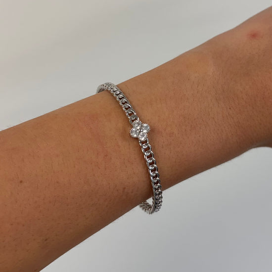 Clover Chain Adjustable Bangle Silver