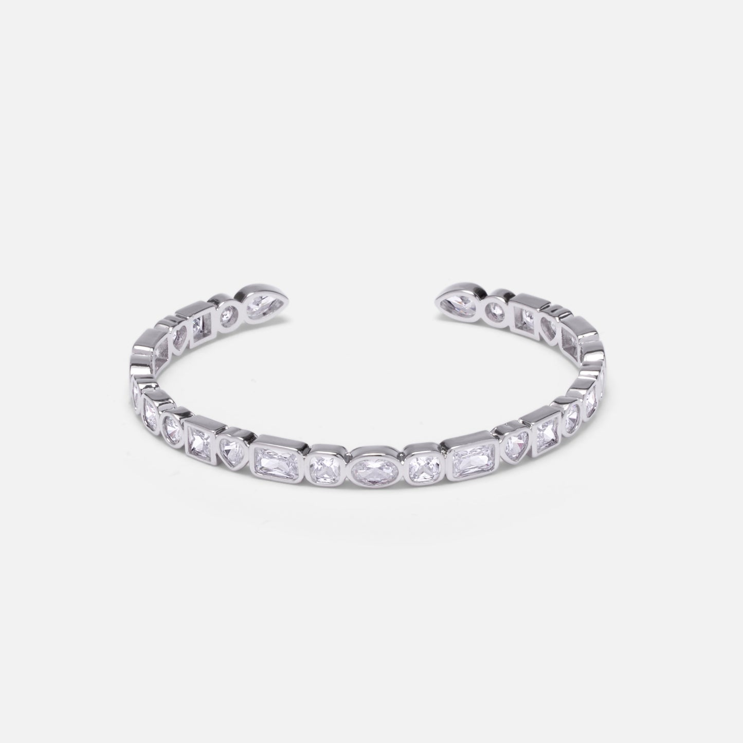 Silver Mixed Stone Adjustable Bangle