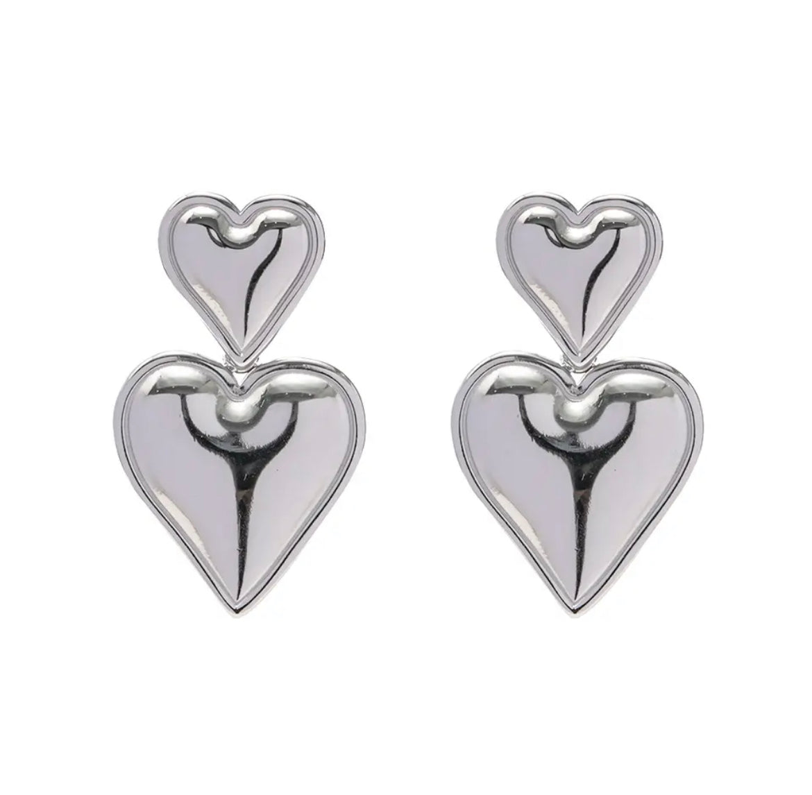 Drop Down Heart Earrings Silver 