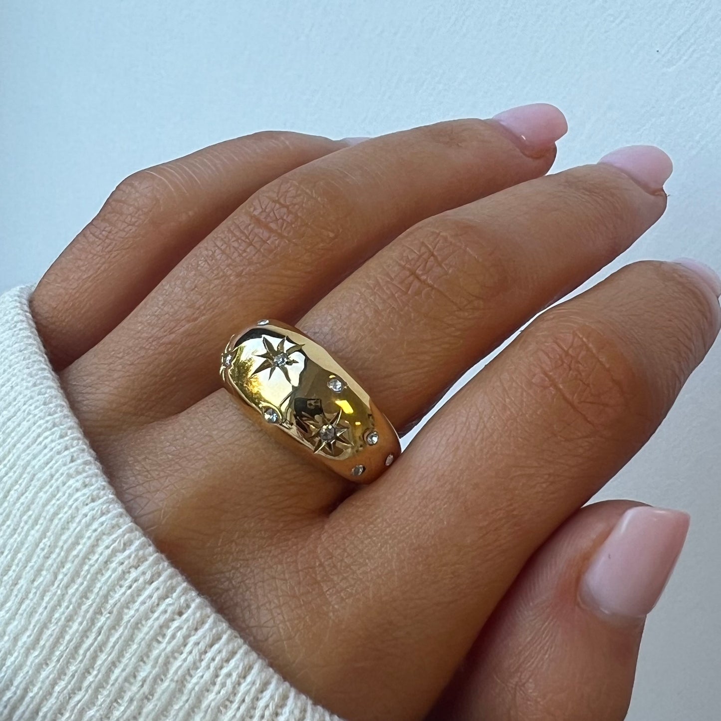 Dome Ring with Stars - 18ct Gold Plated