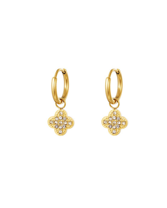 Gold Clover Style Hoops Embedded with Rhinestones - 18ct Gold Plated