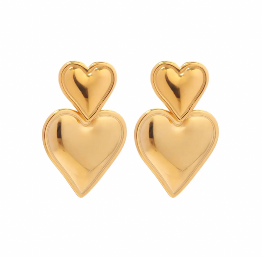 Gold Drop Down Heart Earrings