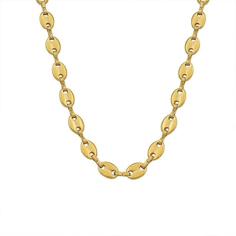 Gold Chunky Coffee Bean Necklace - 18ct Gold Plated
