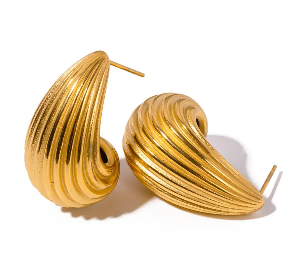 Shell Tear Drop Hoops Gold