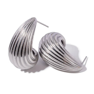 Shell Tear Drop Hoops Silver 