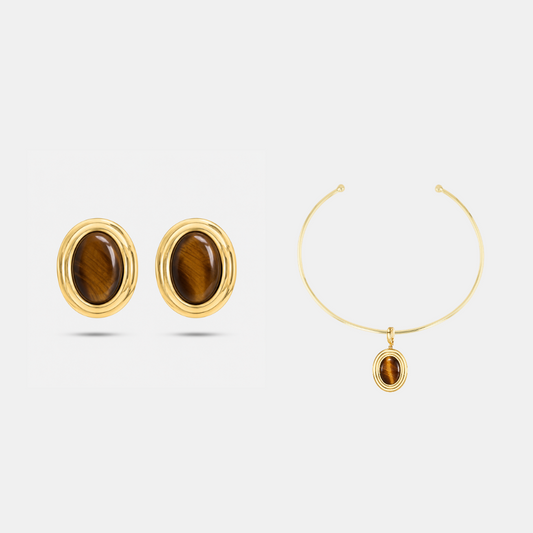Avery Tiger Eye Earrings and Choker Set