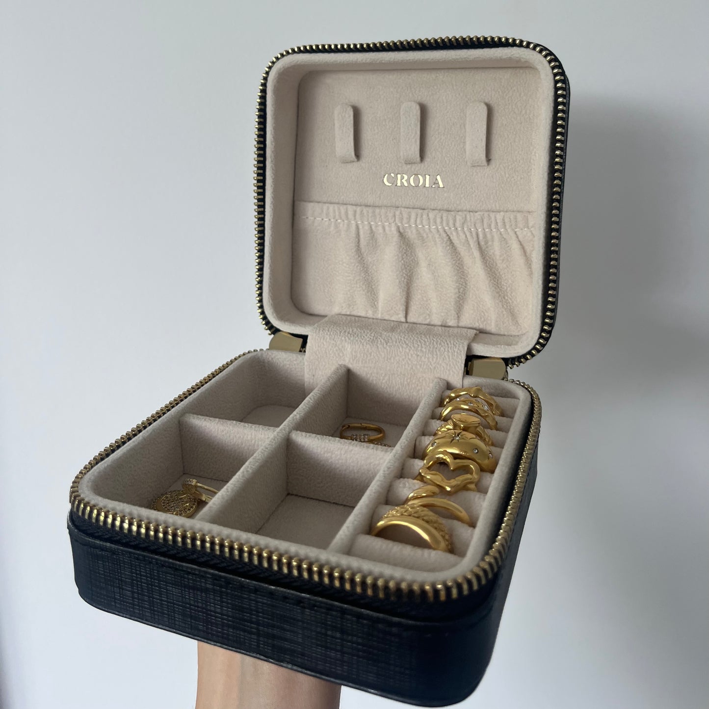 Black Bespoke Jewellery Travel Case - PU Saffiano Leather