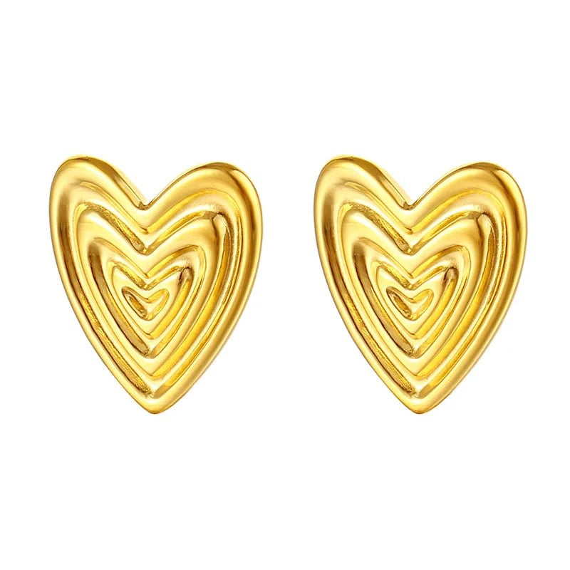 Gold Heart Stud Earrings - 18ct Gold Plated