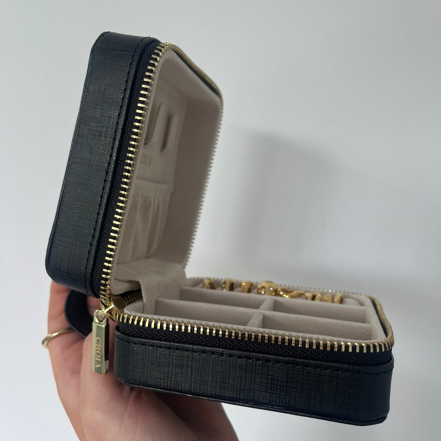 Black Bespoke Jewellery Travel Case - PU Saffiano Leather
