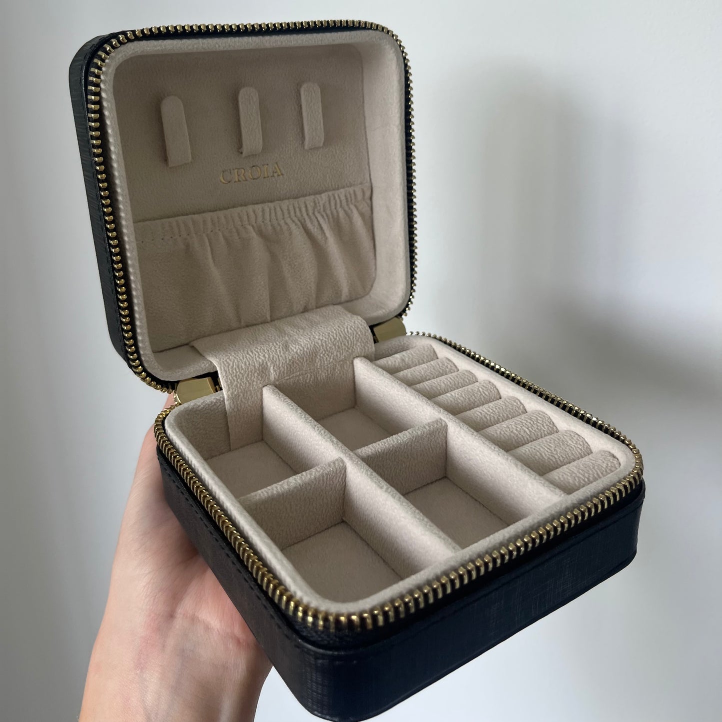 Black Bespoke Jewellery Travel Case - PU Saffiano Leather