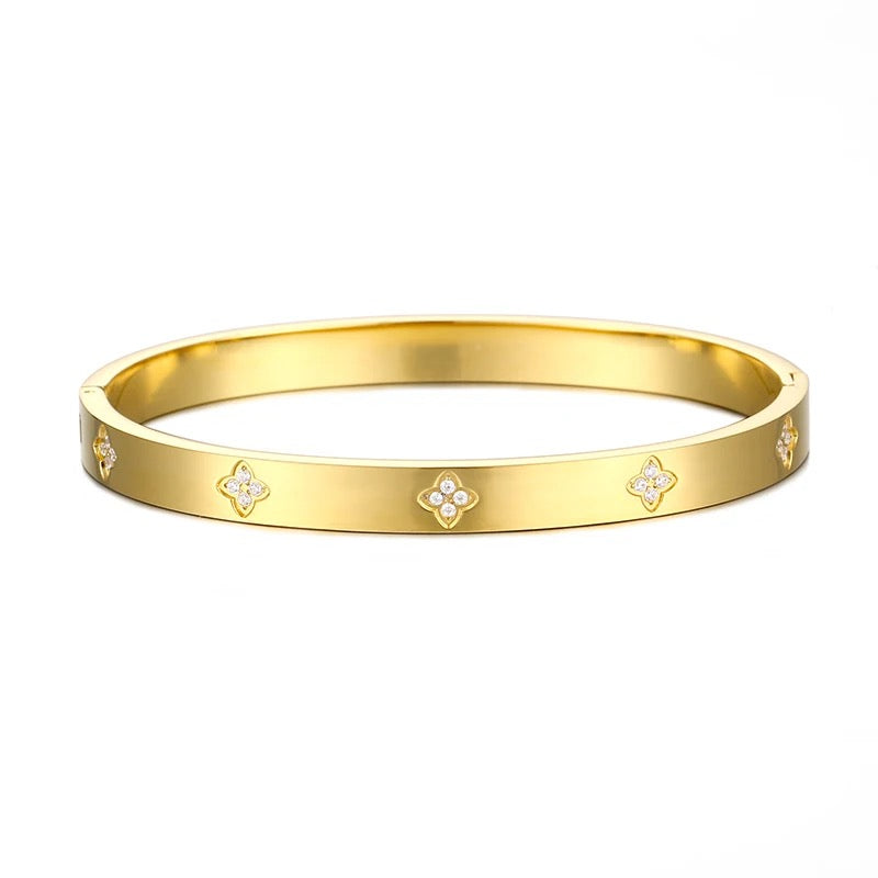 Gold Clover Bangle - 18ct Gold Plated