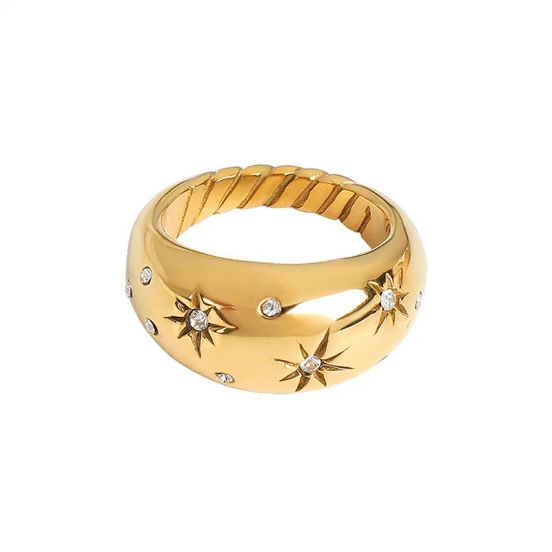 Dome Ring with Stars - 18ct Gold Plated