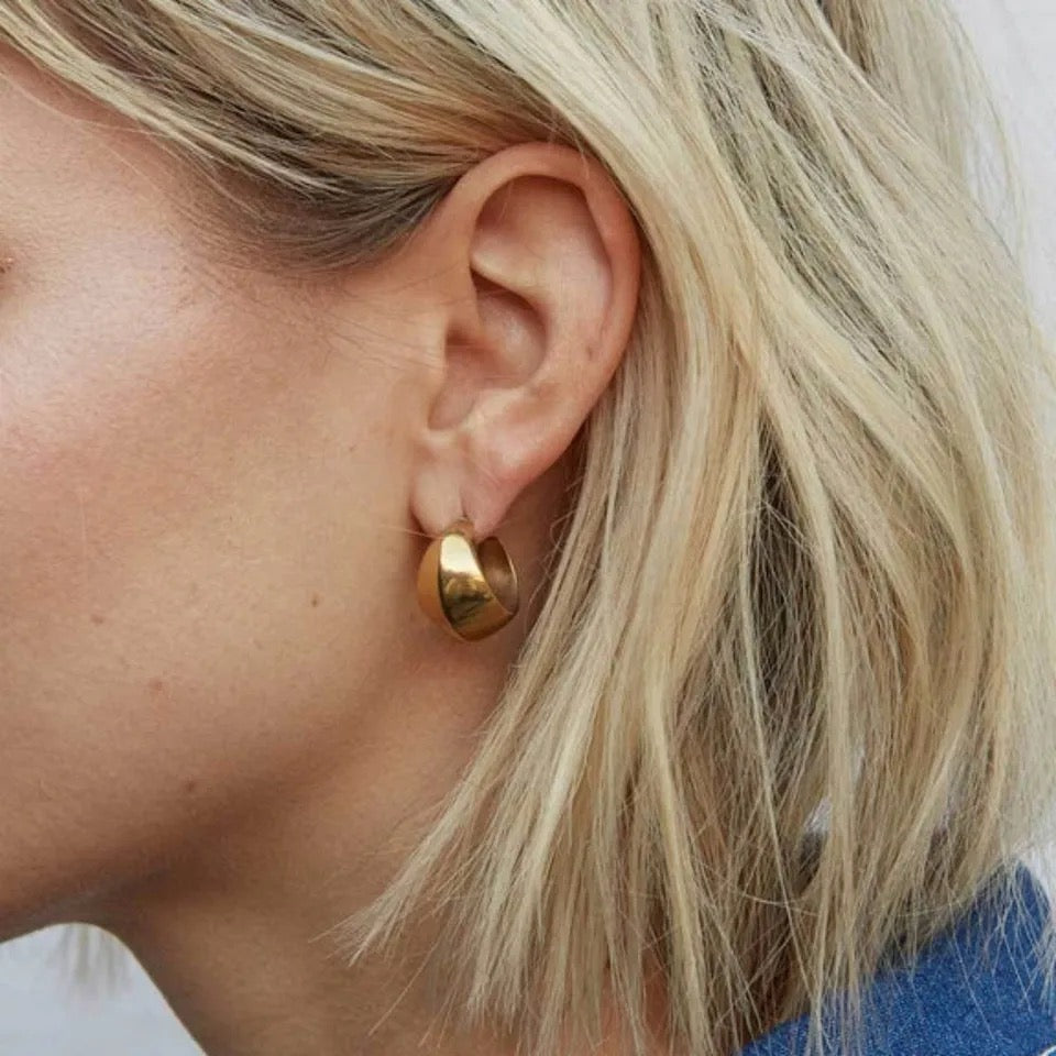 Gold Chunky C-Shape Hoops - 18ct Gold Plated