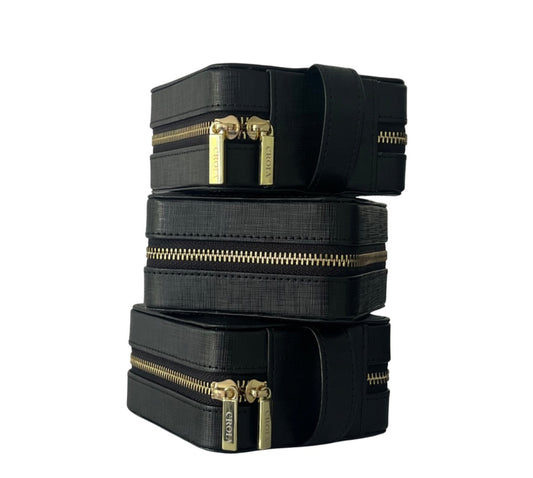 Black Bespoke Jewellery Travel Case - PU Saffiano Leather