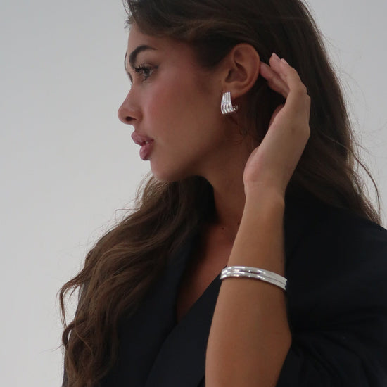 silver ribbed statement hoop