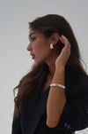 silver ribbed statement hoop
