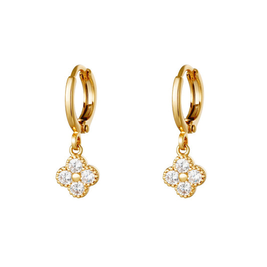 Clover Style Hoops Embedded with Rhinestones - 18ct Gold Plated