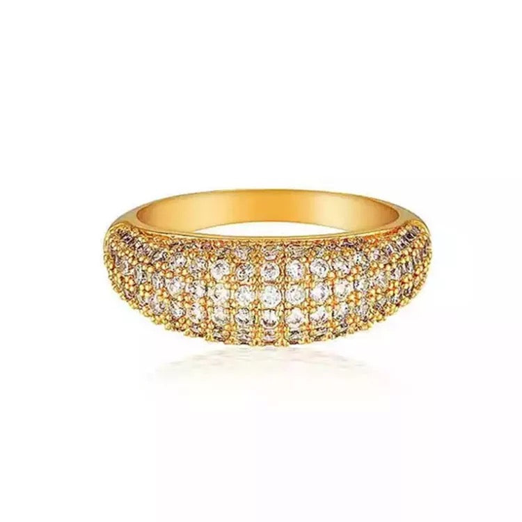 Rhinestone Dome Ring - 18ct Gold Plated