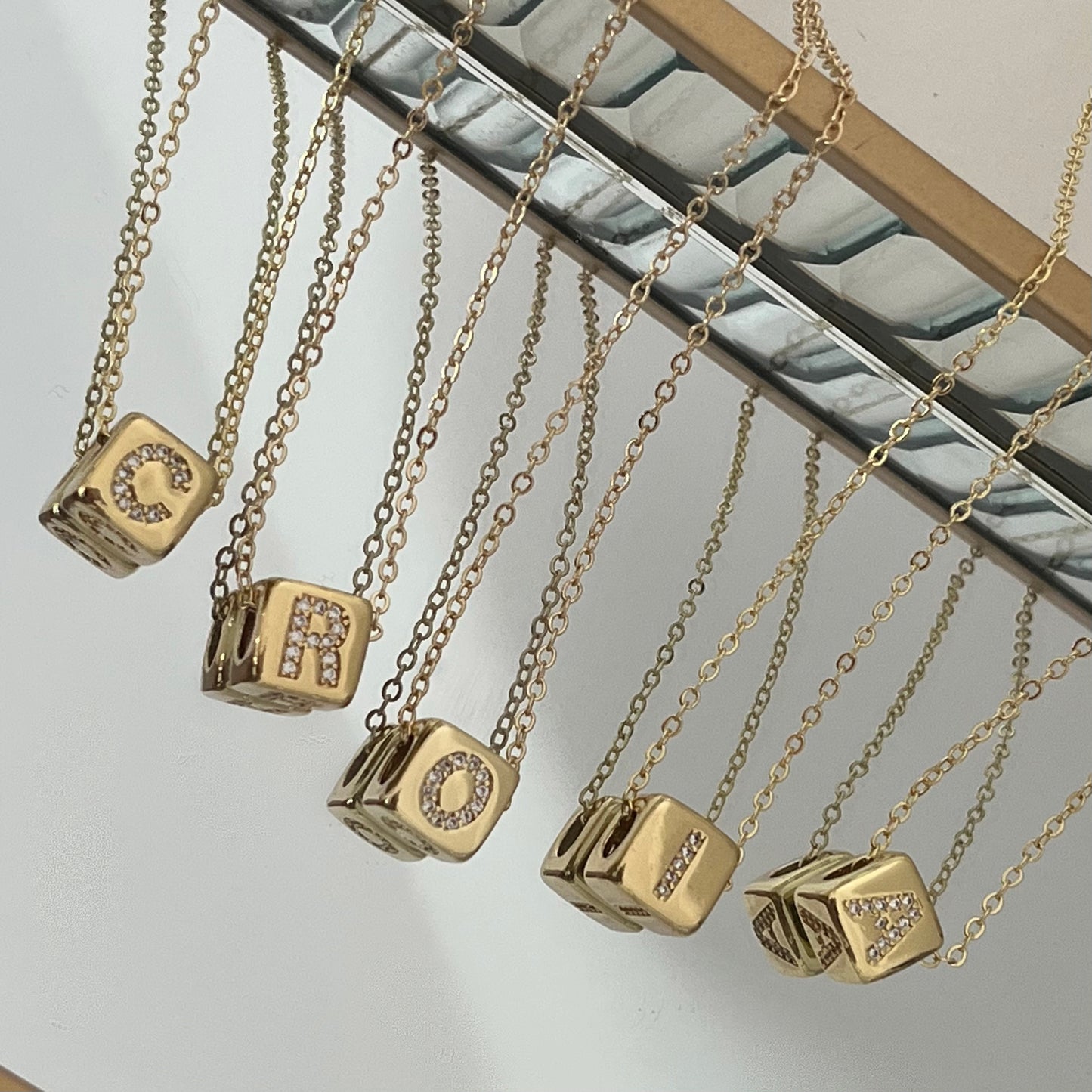 Disco Dice Initial Necklace
