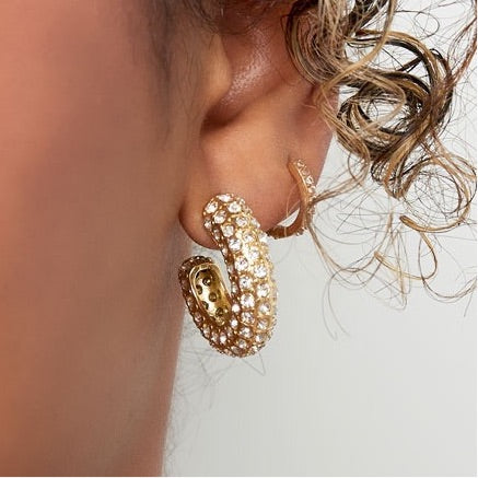 Gold Chunky Hoops Embedded with Rhinestones