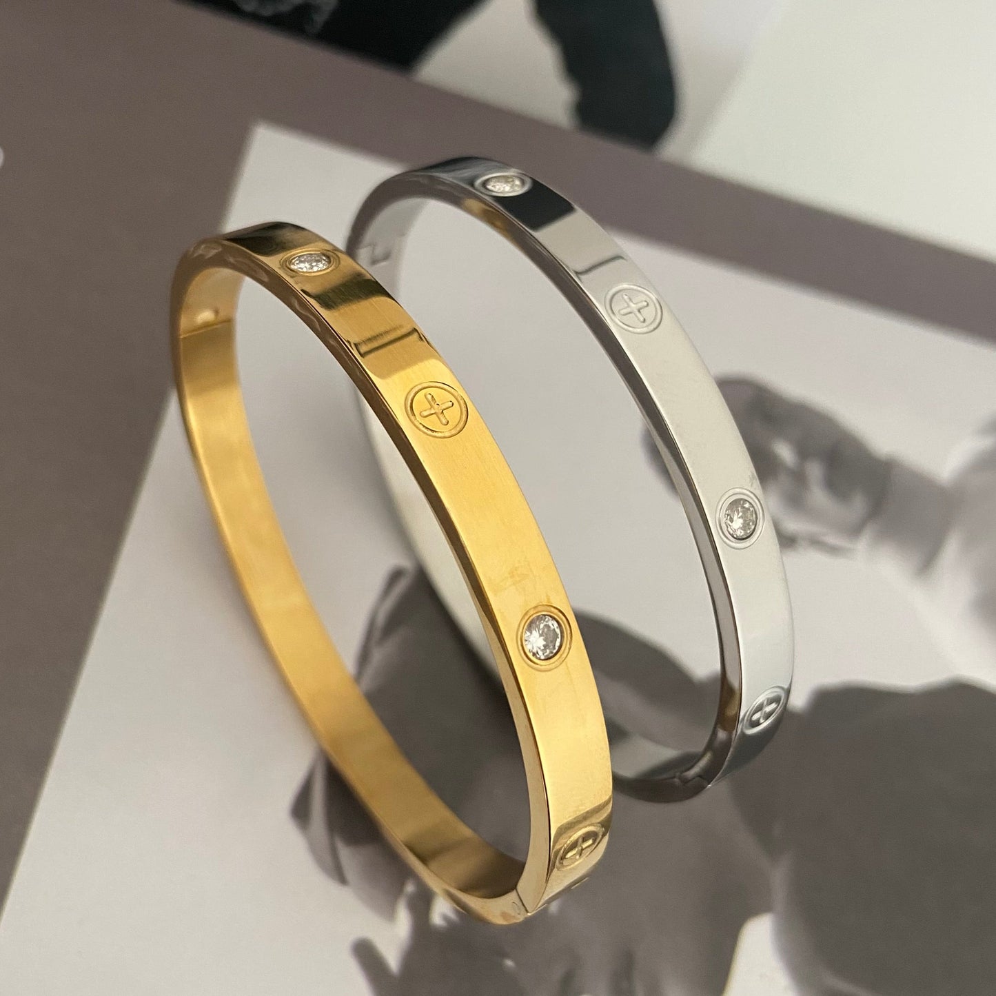 Classic Gold Bangle with Stone - 18ct Gold Plated
