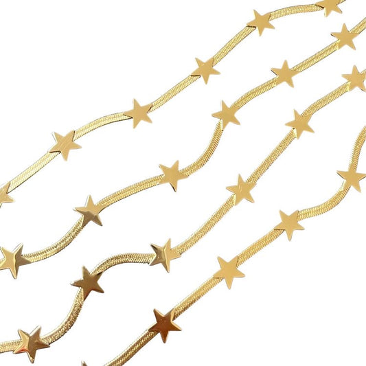 Gold Star Herringbone Necklace