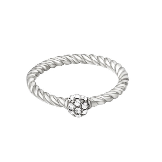 Silver Twist Ring with Zirconium Detail - 18ct Gold Plated