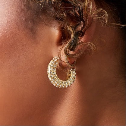 Gold Chunky Hoops Embedded with Rhinestones