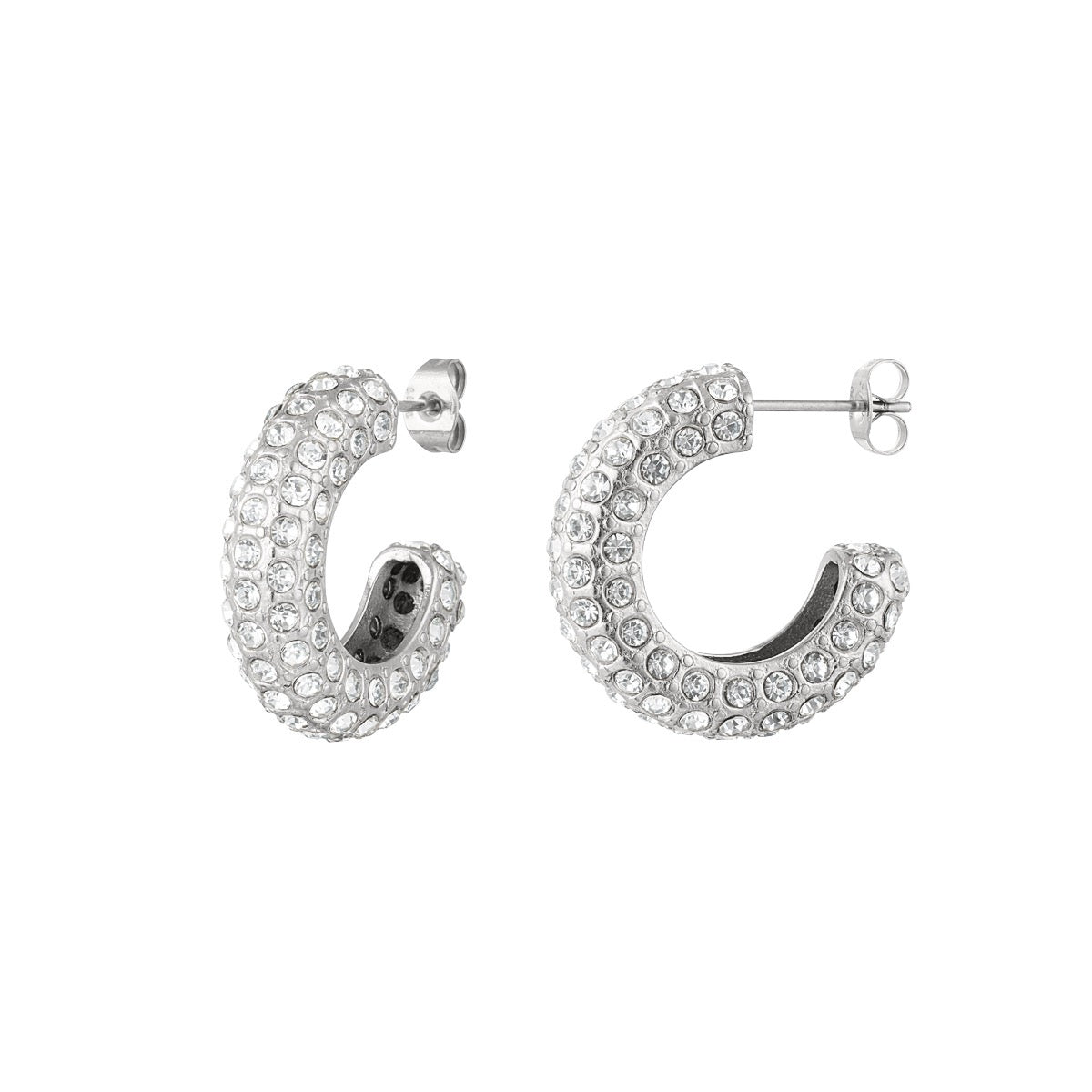Silver Chunky Hoops Embedded with Rhinestones